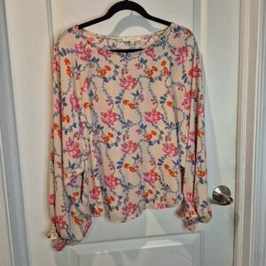 Lily Black Gorgeous Floral Round Neck Top With Elastic Cuffs Size M